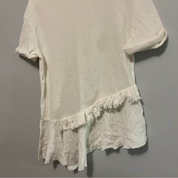 Zara white short sleeve asymmetrical fringe top - Picture 9 of 16